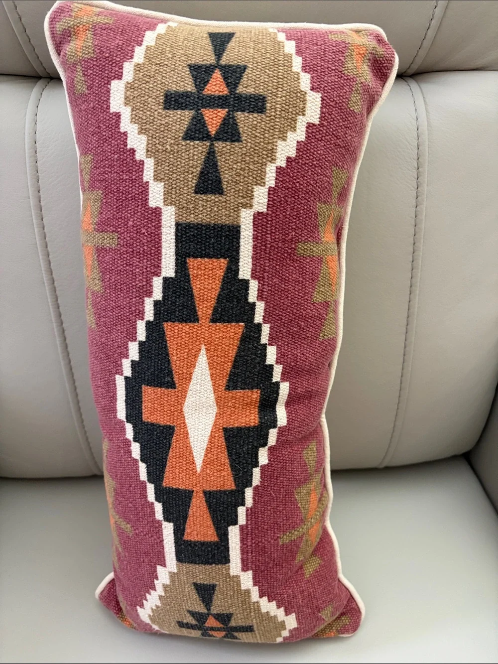 Southwestern Lumbar Pillow - Burgundy, Orange, Tan & Black